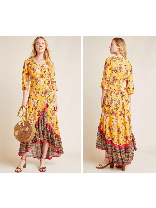 Farm Rio Dresses & Skirts - Farm Rio for Anthropologie Soigne Maxi Dress Wrap Dress Boho Tropical XS Floral